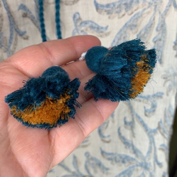 Lovestitch Halter Top Floral Print Size M Bohemian Green & Beige Stitching Trim - Picture 11 of 14